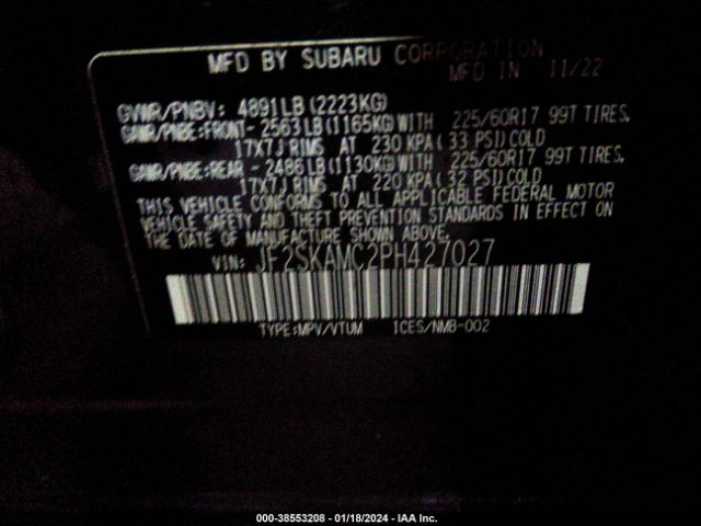 Photo 8 VIN: JF2SKAMC2PH427027 - SUBARU FORESTER 