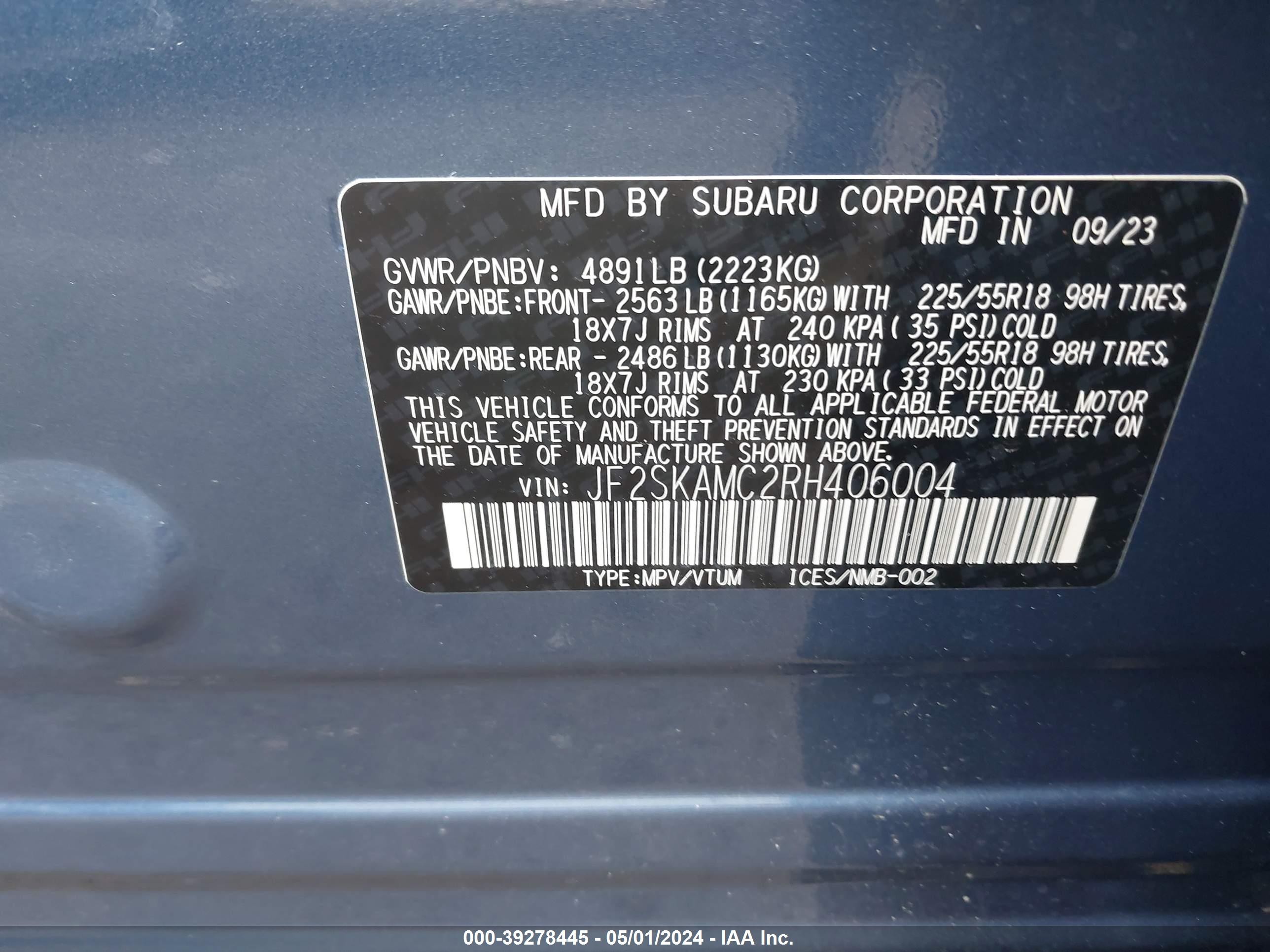 Photo 8 VIN: JF2SKAMC2RH406004 - SUBARU FORESTER 