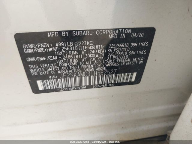 Photo 8 VIN: JF2SKAMC3LH562527 - SUBARU FORESTER 