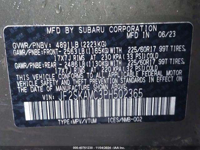 Photo 8 VIN: JF2SKAMC3PH502365 - SUBARU FORESTER 