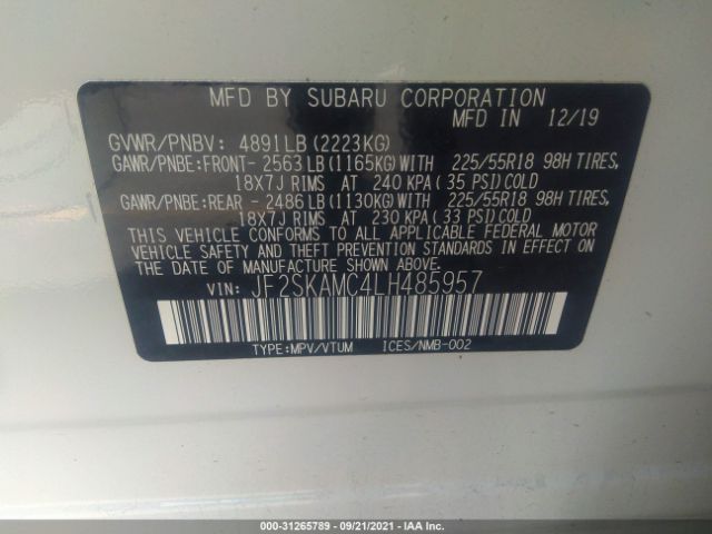 Photo 8 VIN: JF2SKAMC4LH485957 - SUBARU FORESTER 