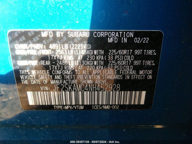 Photo 8 VIN: JF2SKAMC4NH452928 - SUBARU FORESTER 