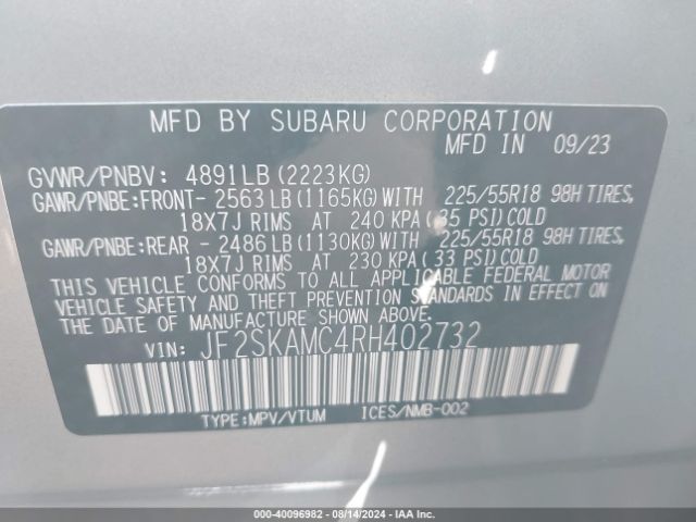 Photo 8 VIN: JF2SKAMC4RH402732 - SUBARU FORESTER 