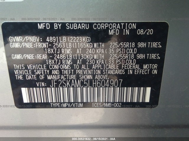 Photo 8 VIN: JF2SKAMC5LH604907 - SUBARU FORESTER 