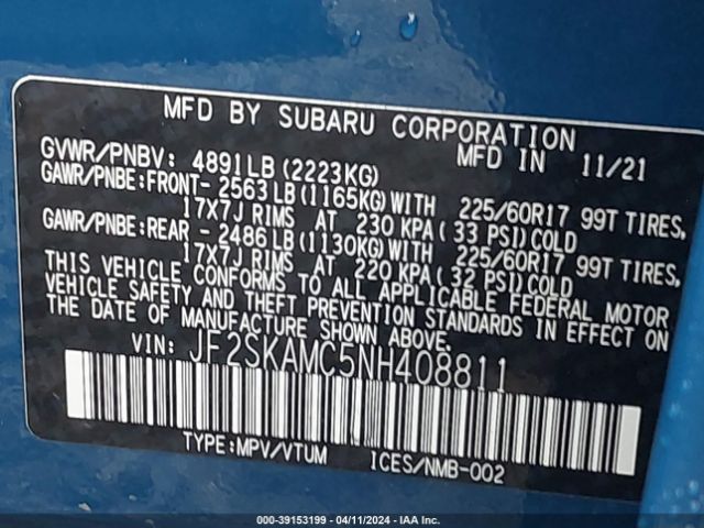 Photo 8 VIN: JF2SKAMC5NH408811 - SUBARU FORESTER 