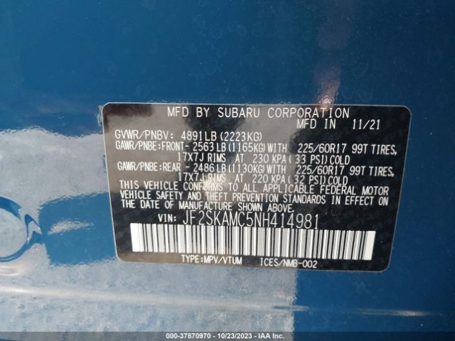 Photo 8 VIN: JF2SKAMC5NH414981 - SUBARU FORESTER 