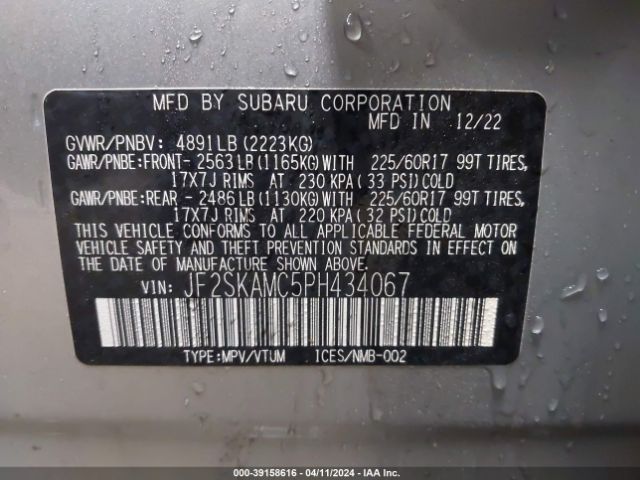 Photo 8 VIN: JF2SKAMC5PH434067 - SUBARU FORESTER 