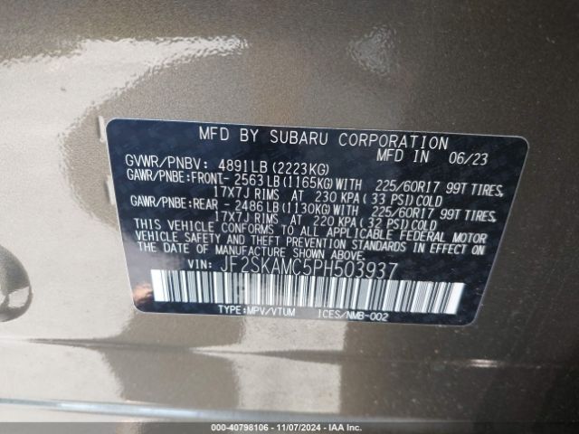 Photo 8 VIN: JF2SKAMC5PH503937 - SUBARU FORESTER 