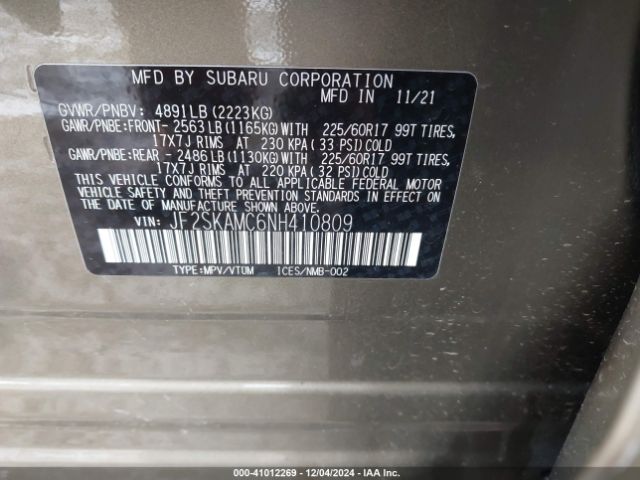 Photo 8 VIN: JF2SKAMC6NH410809 - SUBARU FORESTER 