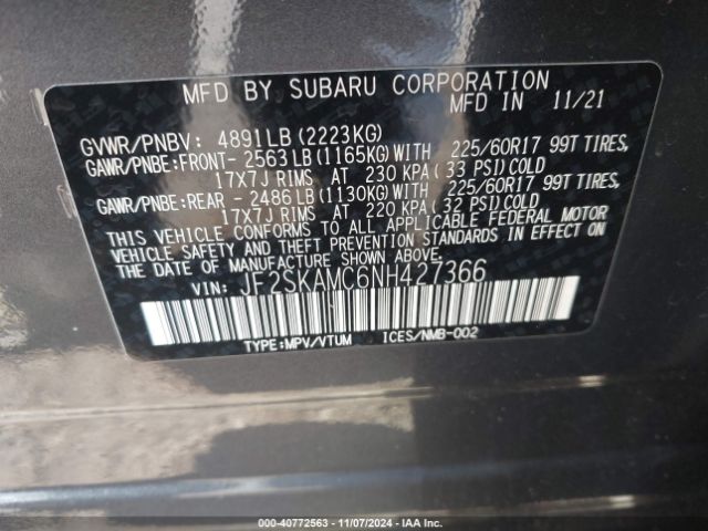 Photo 8 VIN: JF2SKAMC6NH427366 - SUBARU FORESTER 