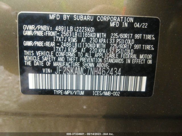 Photo 8 VIN: JF2SKAMC7NH462434 - SUBARU FORESTER 