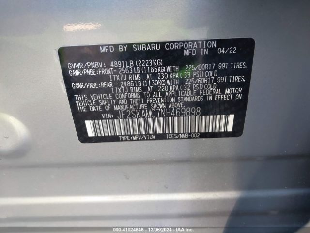 Photo 8 VIN: JF2SKAMC7NH469898 - SUBARU FORESTER 