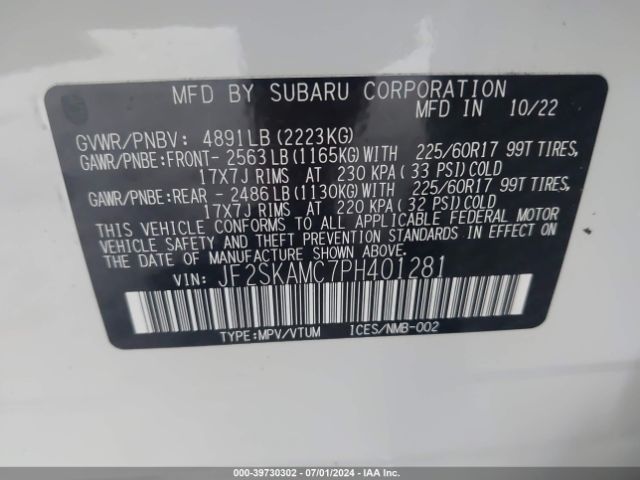 Photo 8 VIN: JF2SKAMC7PH401281 - SUBARU FORESTER 