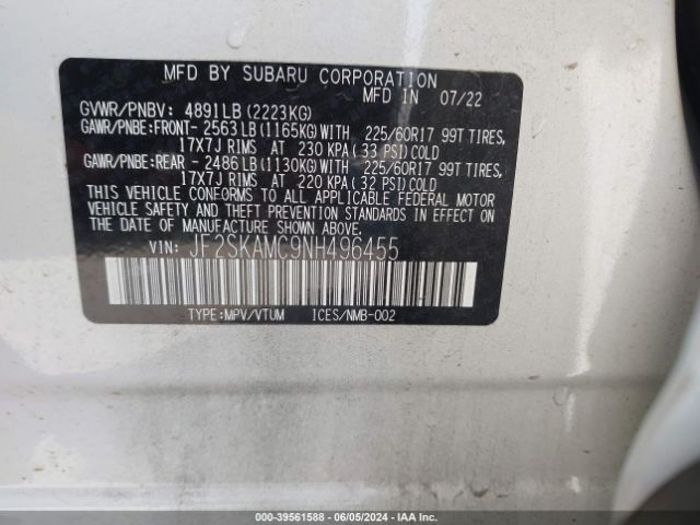 Photo 8 VIN: JF2SKAMC9NH496455 - SUBARU FORESTER 