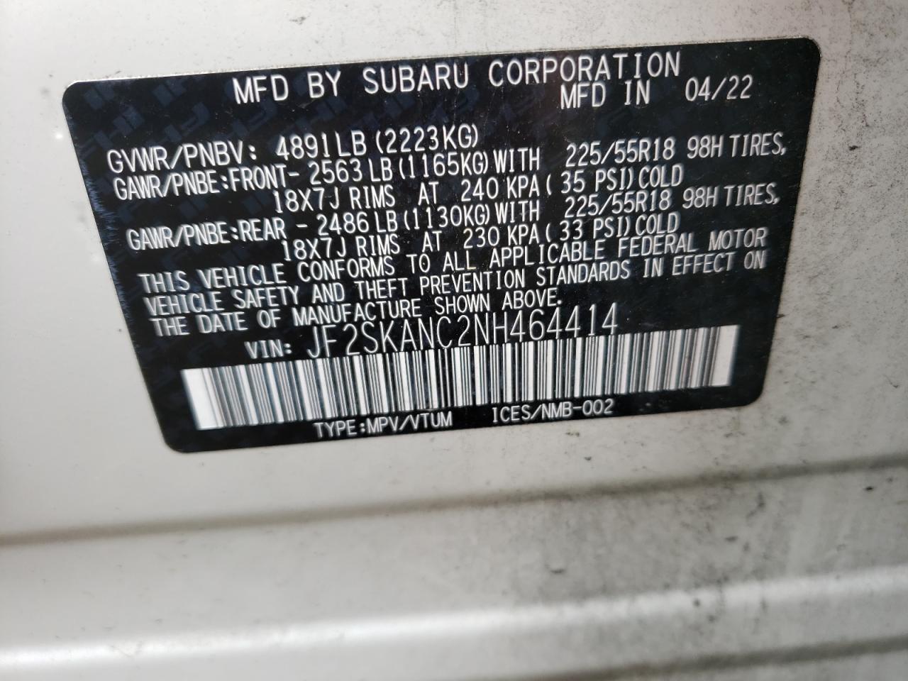 Photo 13 VIN: JF2SKANC2NH464414 - SUBARU FORESTER 