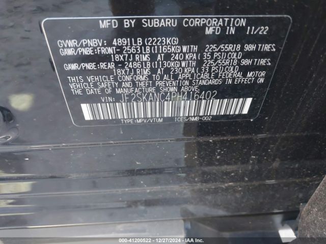 Photo 8 VIN: JF2SKANC4PH416402 - SUBARU FORESTER 