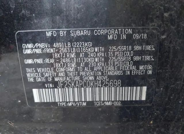 Photo 8 VIN: JF2SKAPC0KH425698 - SUBARU FORESTER 