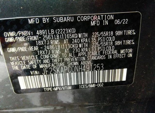 Photo 8 VIN: JF2SKAPC0NH491253 - SUBARU FORESTER 