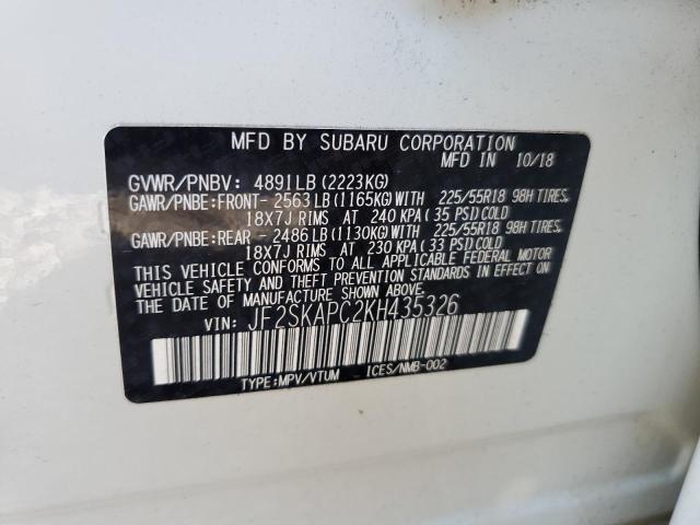 Photo 9 VIN: JF2SKAPC2KH435326 - SUBARU FORESTER S 