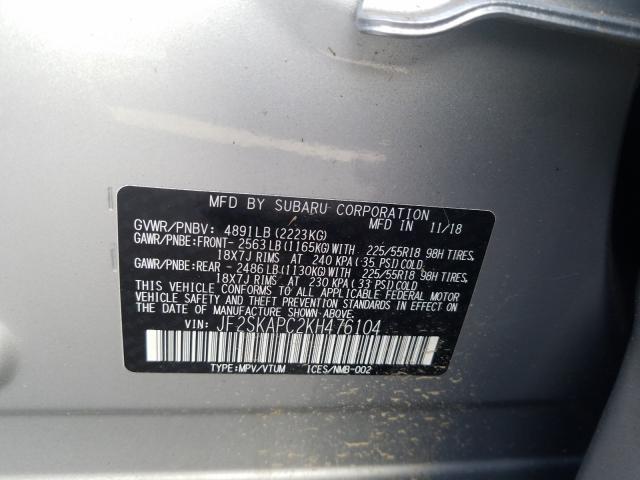 Photo 9 VIN: JF2SKAPC2KH476104 - SUBARU FORESTER S 