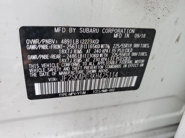 Photo 11 VIN: JF2SKAPC3KH425114 - SUBARU FORESTER S 