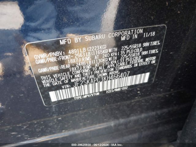 Photo 8 VIN: JF2SKAPC3KH466407 - SUBARU FORESTER 