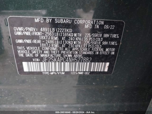 Photo 8 VIN: JF2SKAPC4NH527882 - SUBARU FORESTER 