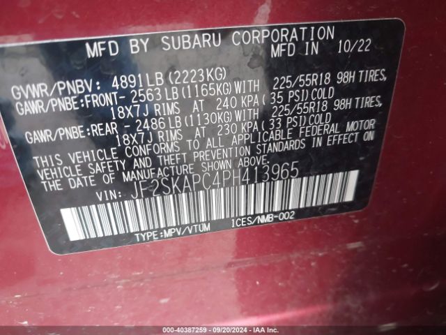 Photo 8 VIN: JF2SKAPC4PH413965 - SUBARU FORESTER 