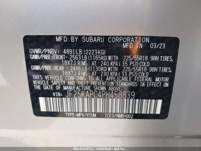 Photo 8 VIN: JF2SKAPC4PH458839 - SUBARU FORESTER 