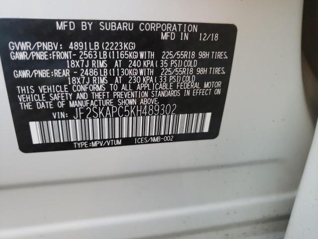 Photo 9 VIN: JF2SKAPC5KH489302 - SUBARU FORESTER S 