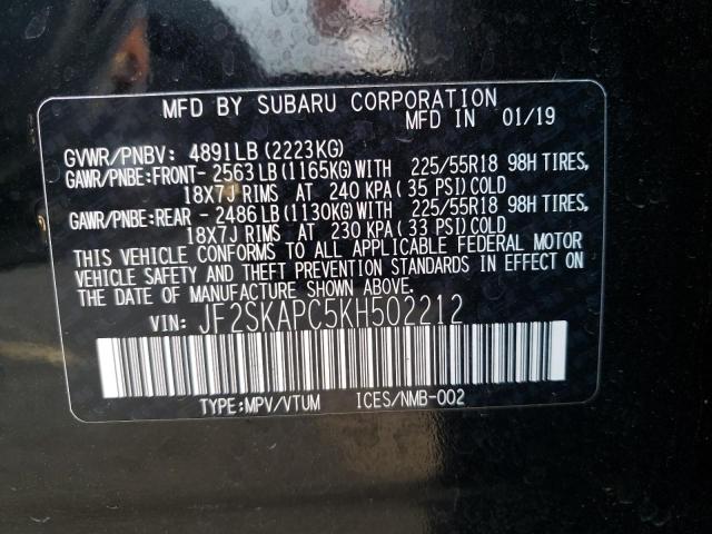 Photo 9 VIN: JF2SKAPC5KH502212 - SUBARU FORESTER 