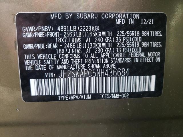 Photo 9 VIN: JF2SKAPC5NH436684 - SUBARU FORESTER L 