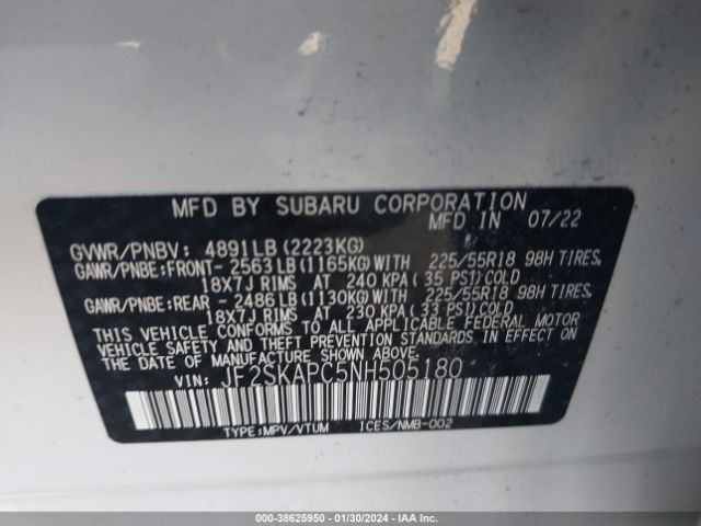 Photo 8 VIN: JF2SKAPC5NH505180 - SUBARU FORESTER 