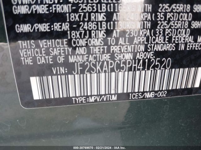 Photo 8 VIN: JF2SKAPC5PH412520 - SUBARU FORESTER 