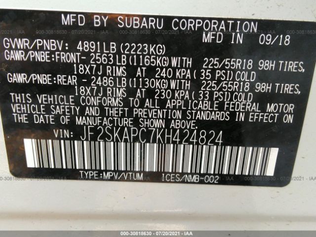 Photo 8 VIN: JF2SKAPC7KH424824 - SUBARU FORESTER 