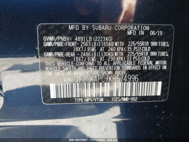 Photo 8 VIN: JF2SKAPC7KH574996 - SUBARU FORESTER 