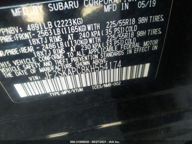 Photo 8 VIN: JF2SKAPC8KH554174 - SUBARU FORESTER 