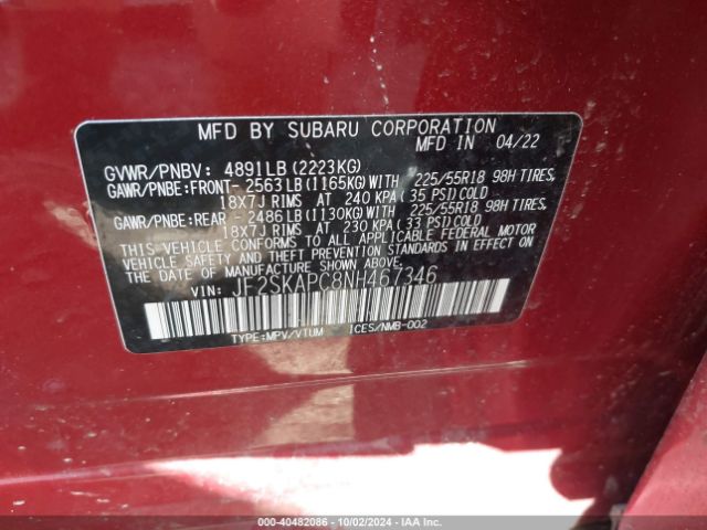 Photo 8 VIN: JF2SKAPC8NH467346 - SUBARU FORESTER 