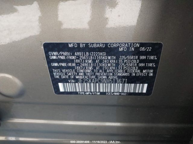 Photo 8 VIN: JF2SKAPC9NH513671 - SUBARU FORESTER 