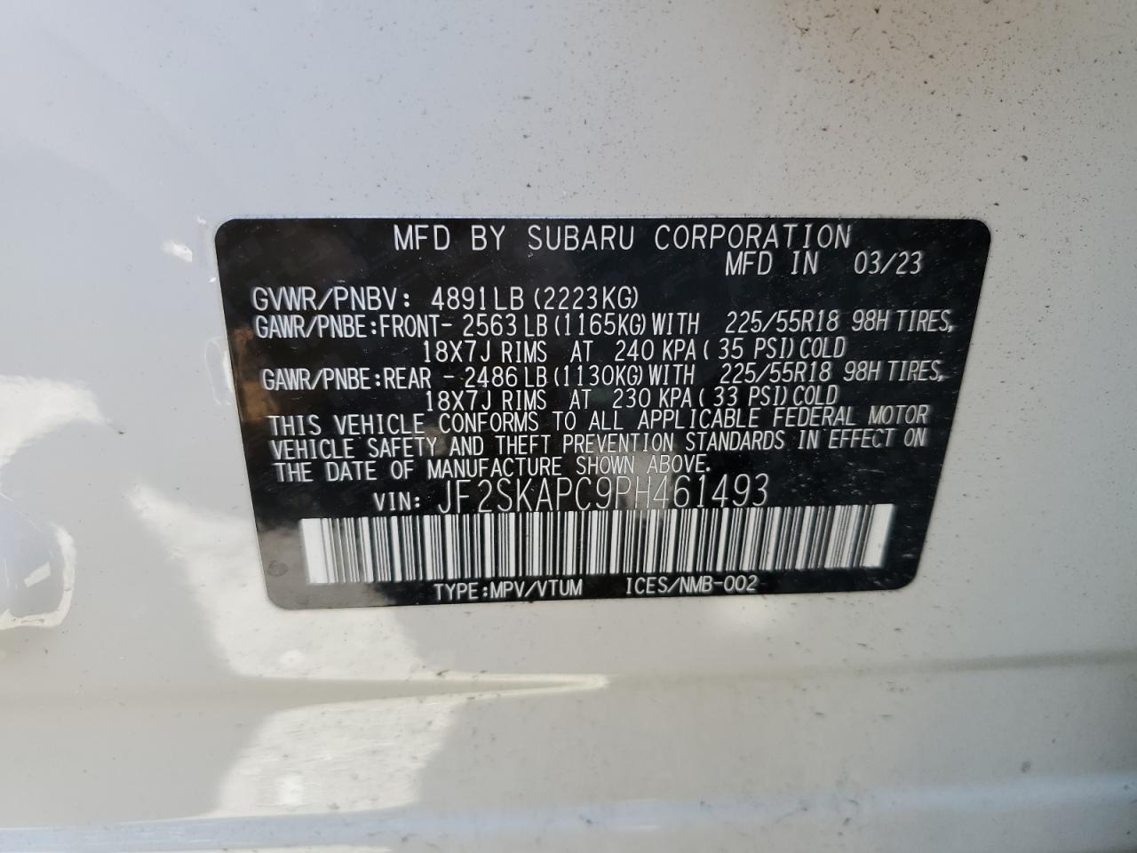 Photo 12 VIN: JF2SKAPC9PH461493 - SUBARU FORESTER 