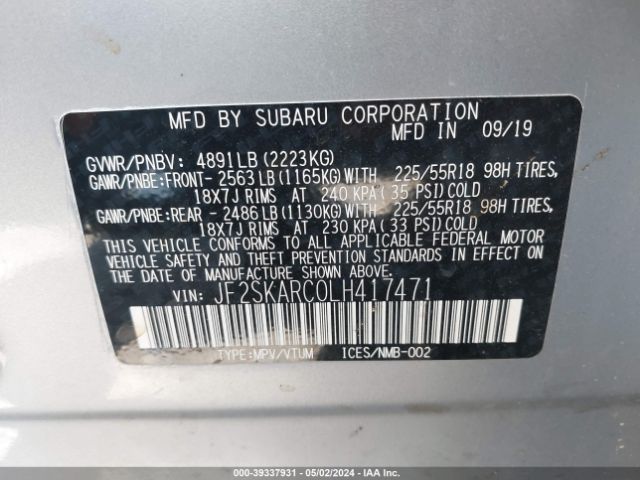 Photo 8 VIN: JF2SKARC0LH417471 - SUBARU FORESTER 