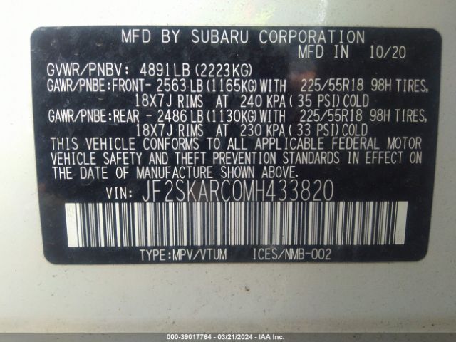 Photo 8 VIN: JF2SKARC0MH433820 - SUBARU FORESTER 