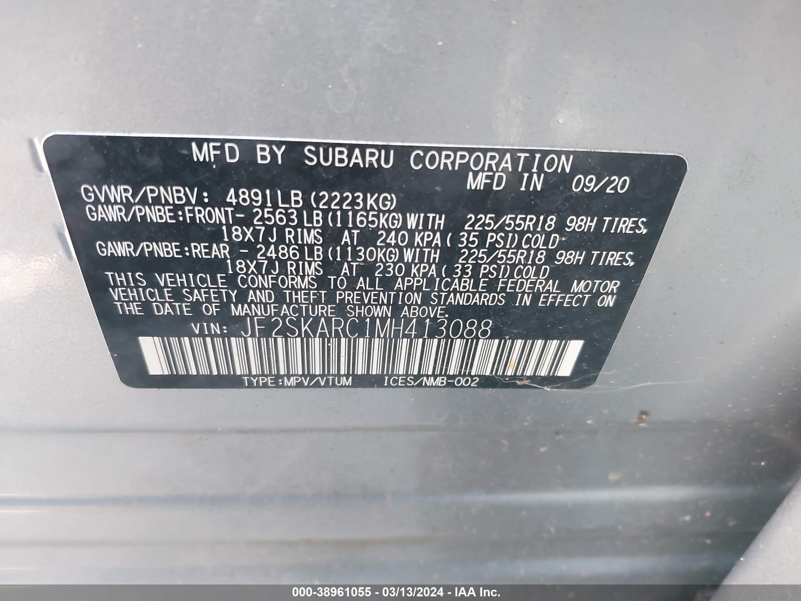 Photo 8 VIN: JF2SKARC1MH413088 - SUBARU FORESTER 