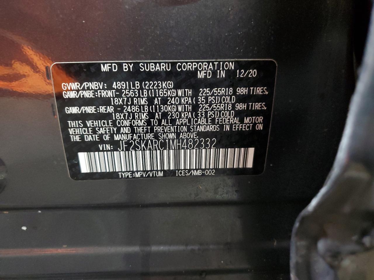 Photo 11 VIN: JF2SKARC1MH482332 - SUBARU FORESTER 