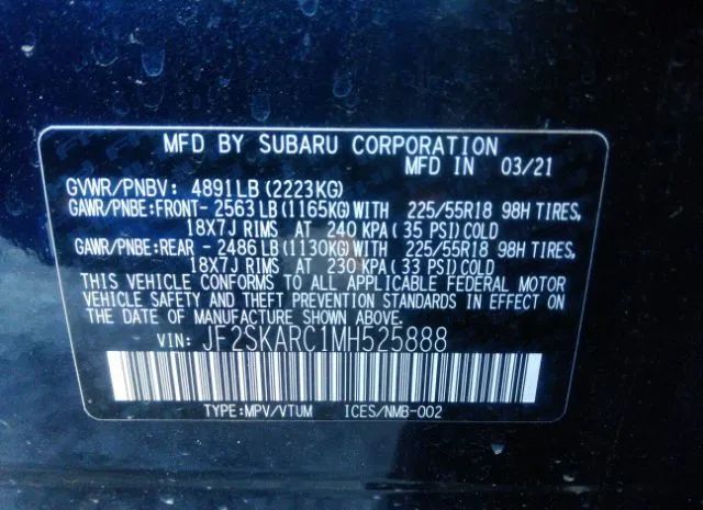 Photo 8 VIN: JF2SKARC1MH525888 - SUBARU FORESTER 