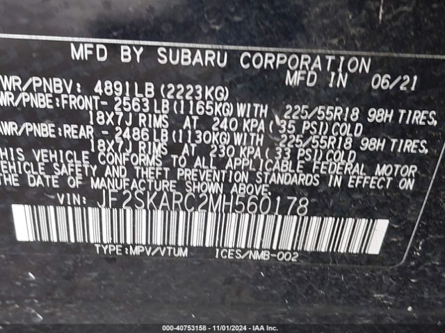 Photo 8 VIN: JF2SKARC2MH560178 - SUBARU FORESTER 