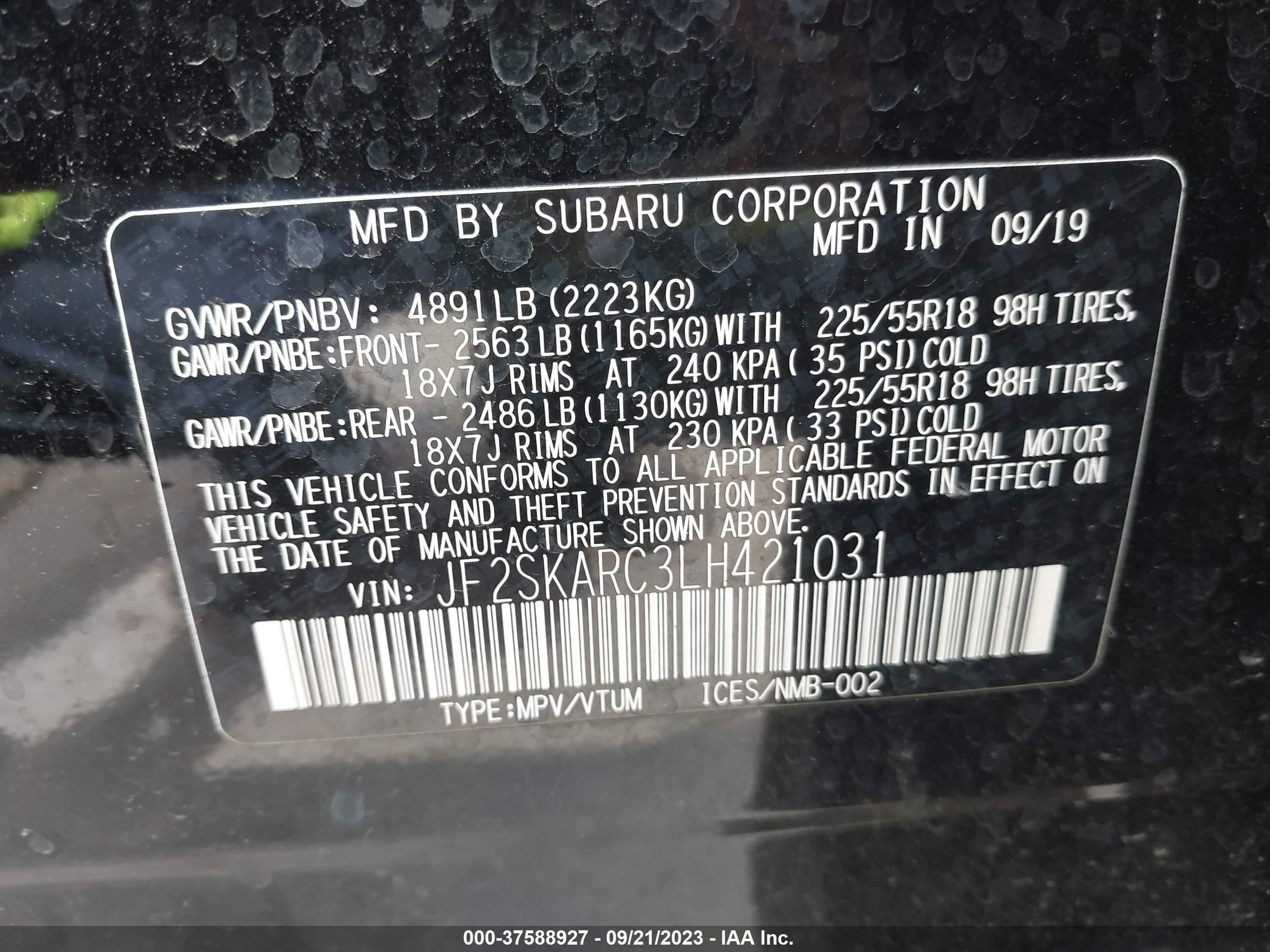 Photo 8 VIN: JF2SKARC3LH421031 - SUBARU FORESTER 