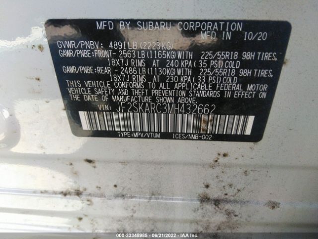 Photo 8 VIN: JF2SKARC3MH432662 - SUBARU FORESTER 