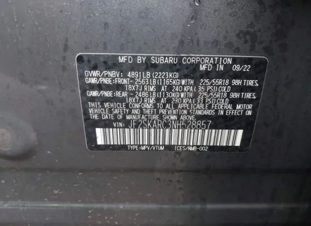 Photo 8 VIN: JF2SKARC3NH528857 - SUBARU FORESTER 