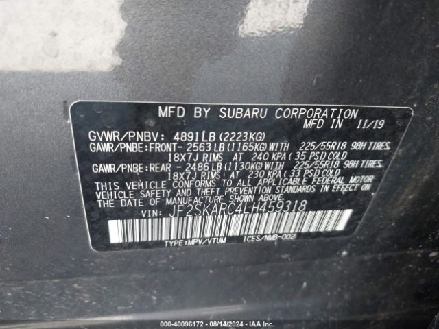 Photo 8 VIN: JF2SKARC4LH459318 - SUBARU FORESTER 